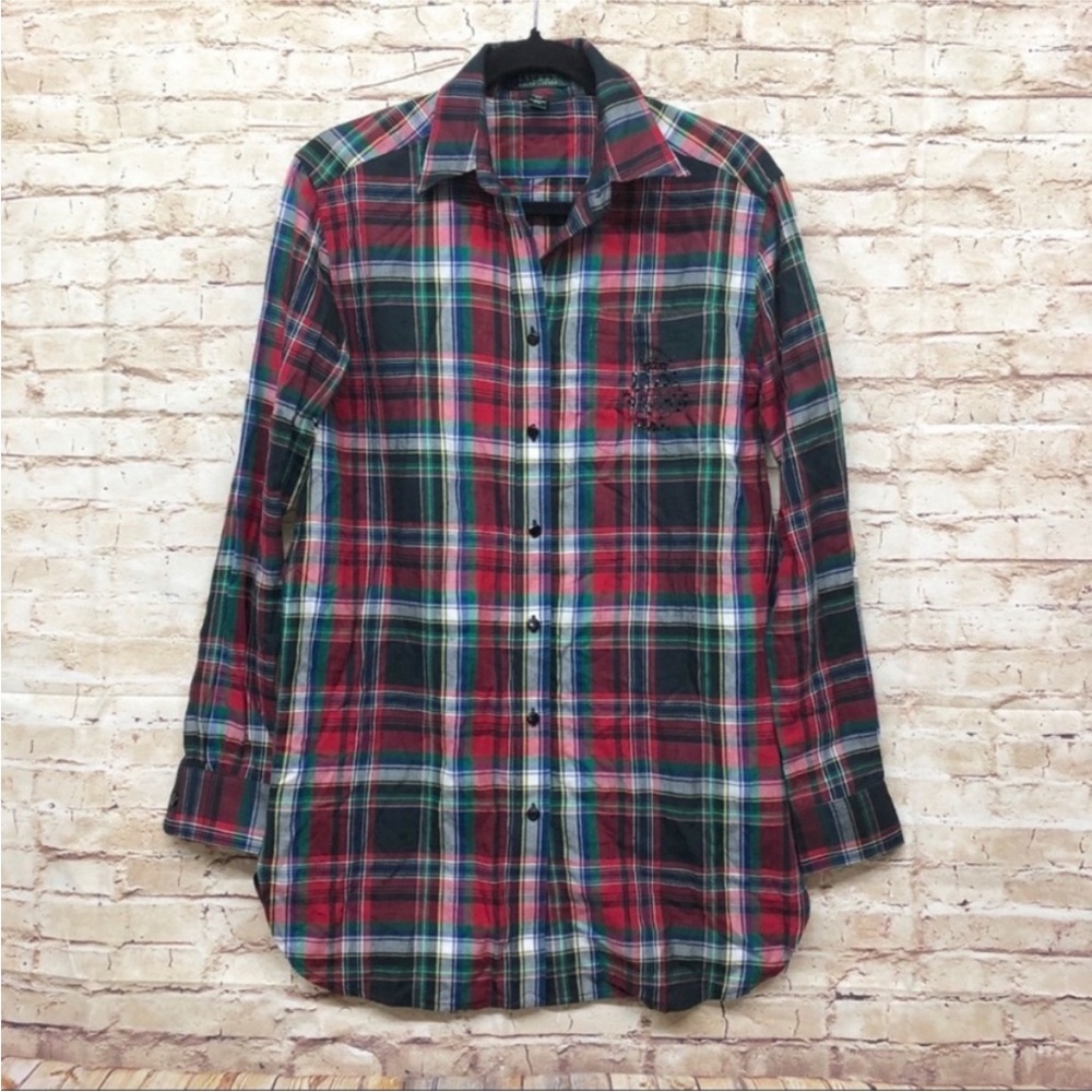 LRL Lauren Ralph Lauren Pajamas Size M Long Sleeve Button Down Nightgown Plaid